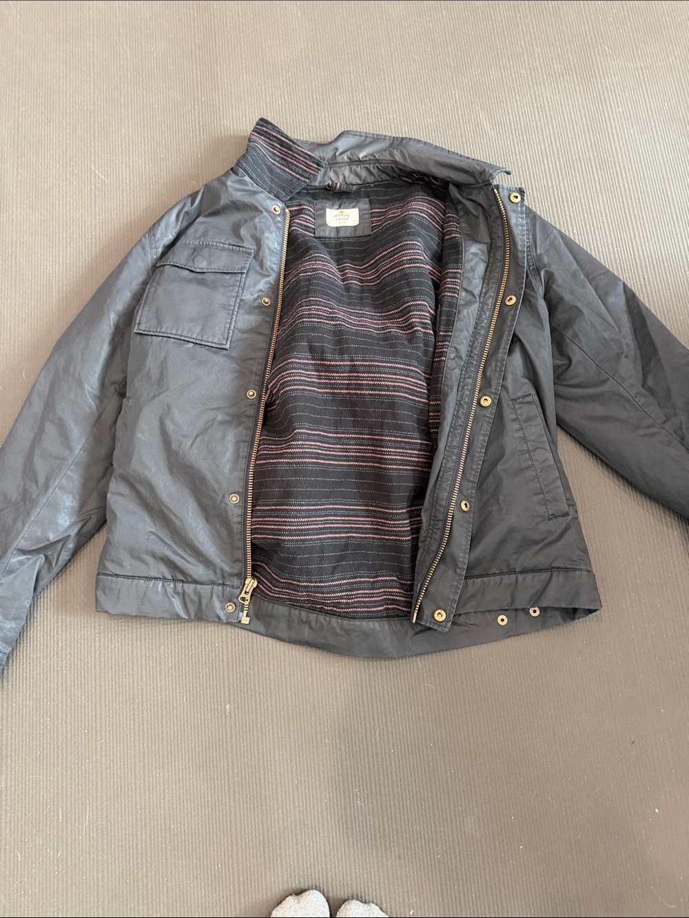Marine Layer Men's Black Lightweight Jacket with Striped Lining